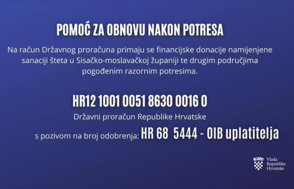 Otvoren račun za obnovu nakon potresa