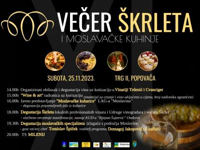 U organizaciji Turističke zajednice Grada Popovače, 25. studenog u Popovači održat će se Večer Škrleta i moslavačke kuhinje